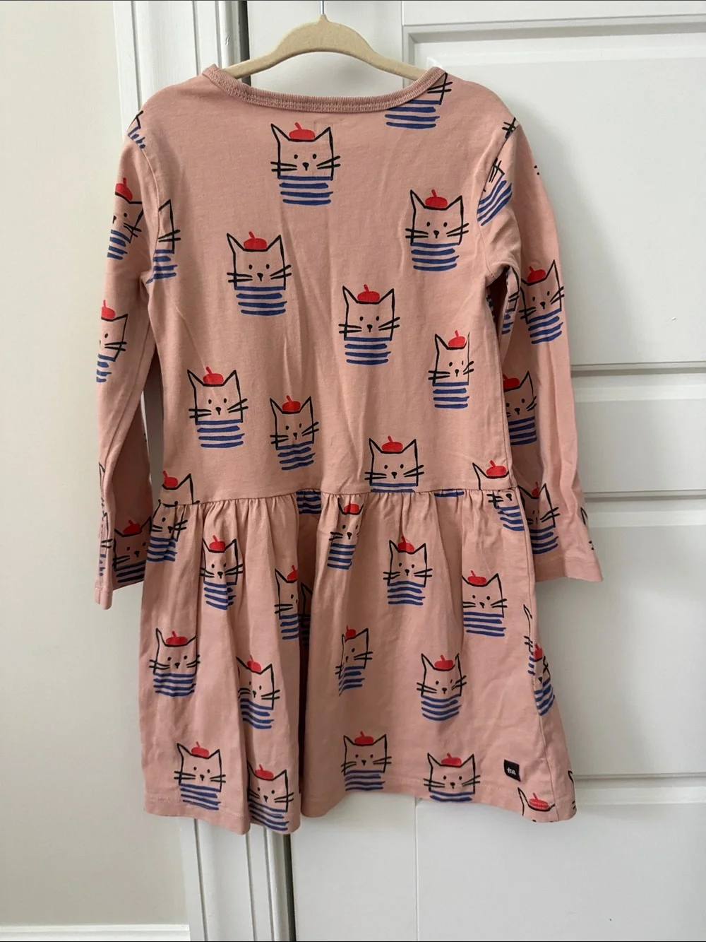 Tea Collection Girls' Pink Cat Print Long-Sleeve Dress